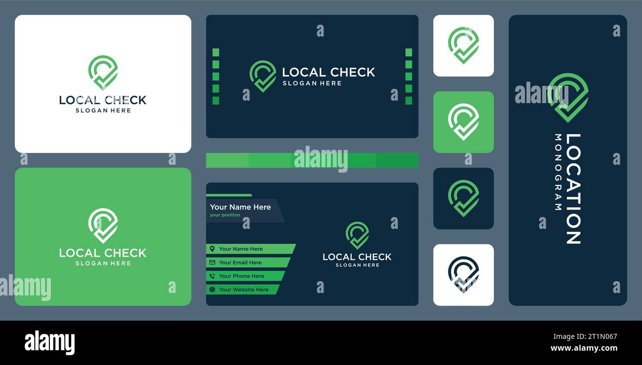 Modello di design logo con contrassegno di spunta per la posizione del punto di identificazione con illustrazione vettoriale grafica del disegno. Simbolo, icona, creativo. Illustrazione Vettoriale