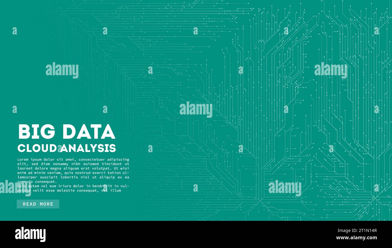 Cloud computing per i big data. Visualizzazione Blockchain. Schema astratto della scheda Cirquit Illustrazione Vettoriale