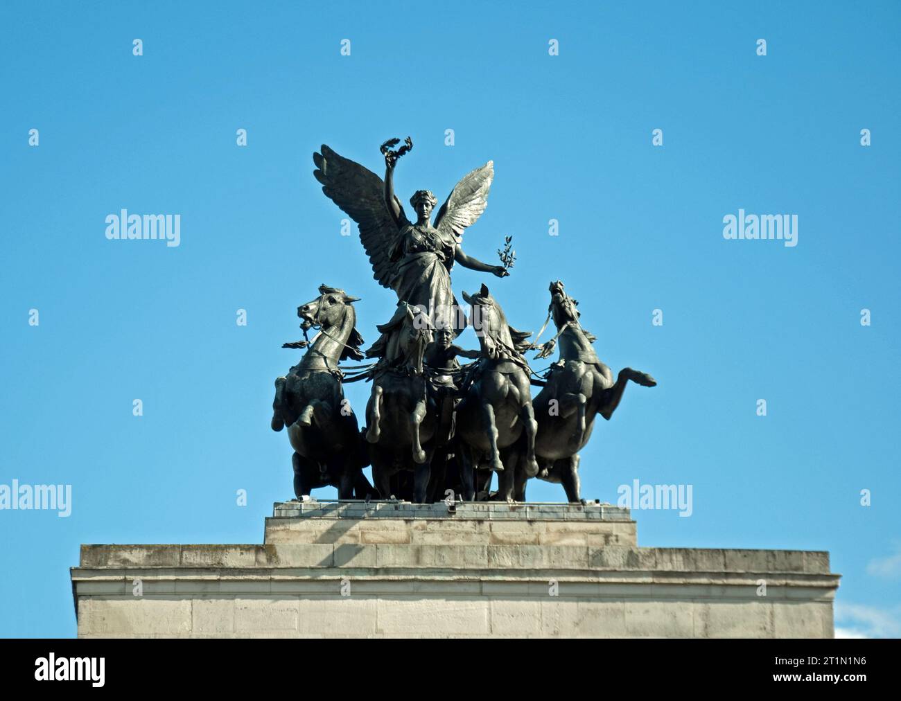 Statua su Wellington Arch, Hyde Park Corner, Westminster, Londra, Regno Unito Foto Stock
