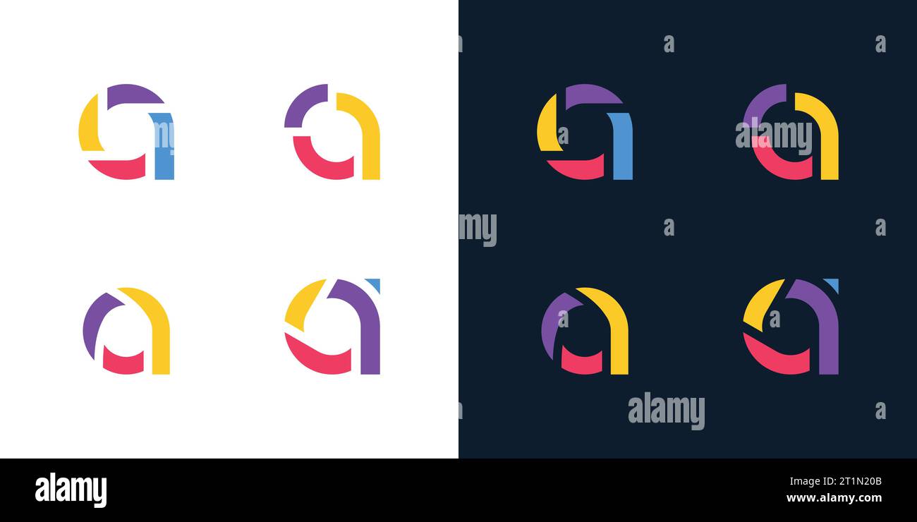 Raccolta della lettera iniziale Un modello di design dei loghi con illustrazioni vettoriali colorate. Simbolo, icona, creativo. Illustrazione Vettoriale