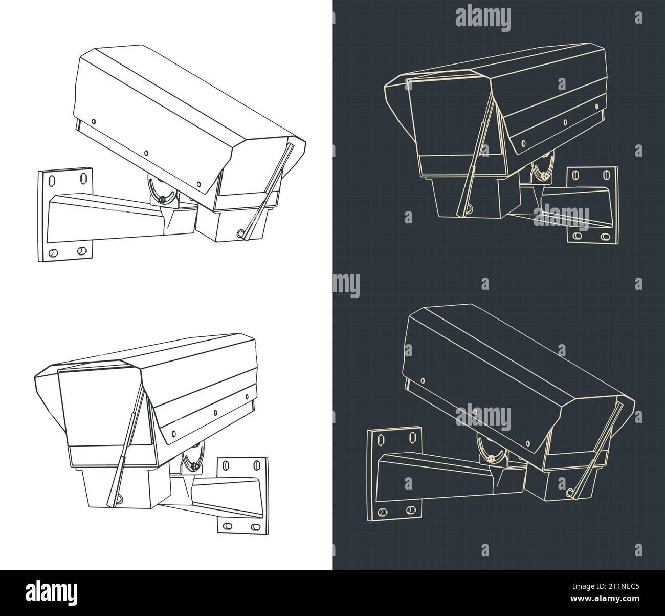 Illustrazione vettoriale stilizzata dei progetti della telecamera di sorveglianza con tergicristallo Illustrazione Vettoriale
