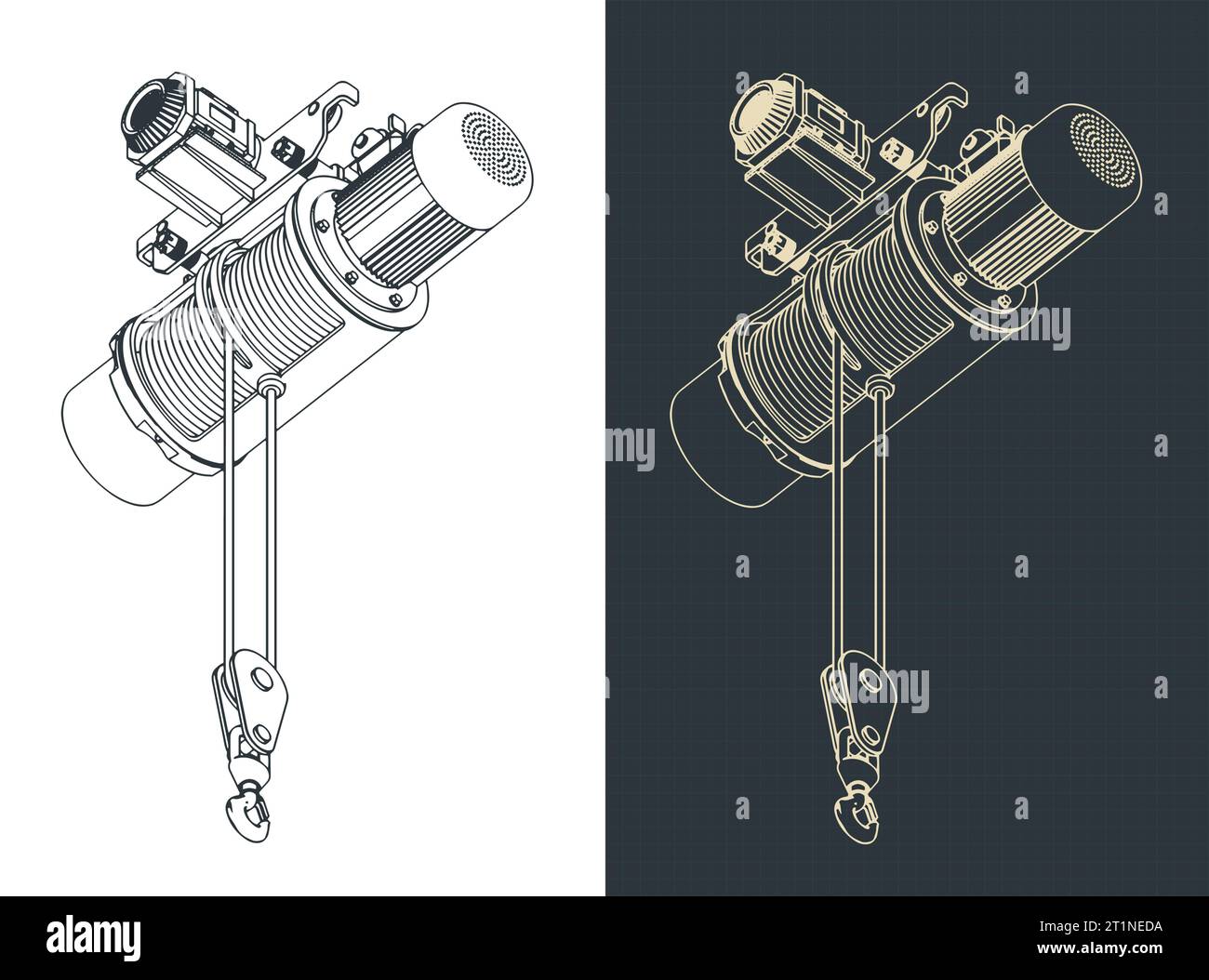 Illustrazioni vettoriali stilizzate di progetti isometrici di paranco a monorotaia Illustrazione Vettoriale