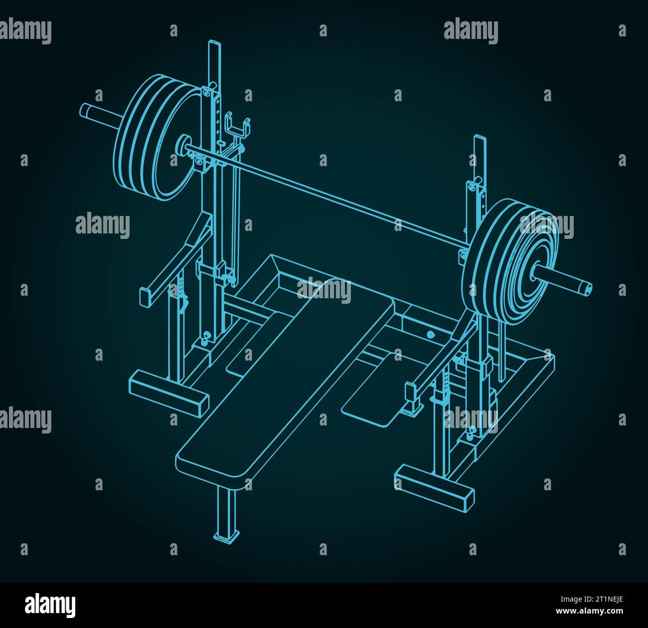 Illustrazione vettoriale stilizzata del banco per rack a squat regolabile con peso a pressione Illustrazione Vettoriale