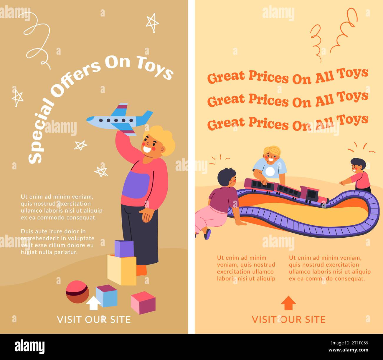 Offerte speciali sui giochi, prezzi vantaggiosi per i giocattoli Illustrazione Vettoriale