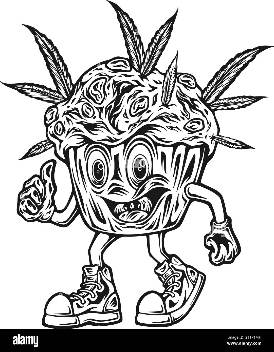 Fantasia fantasia di cupcake fantasia di cannabis delinea illustrazioni vettoriali per il logo del tuo lavoro, t-shirt di merchandising, adesivi e disegni di etichette, poster, biglietti d'auguri Illustrazione Vettoriale