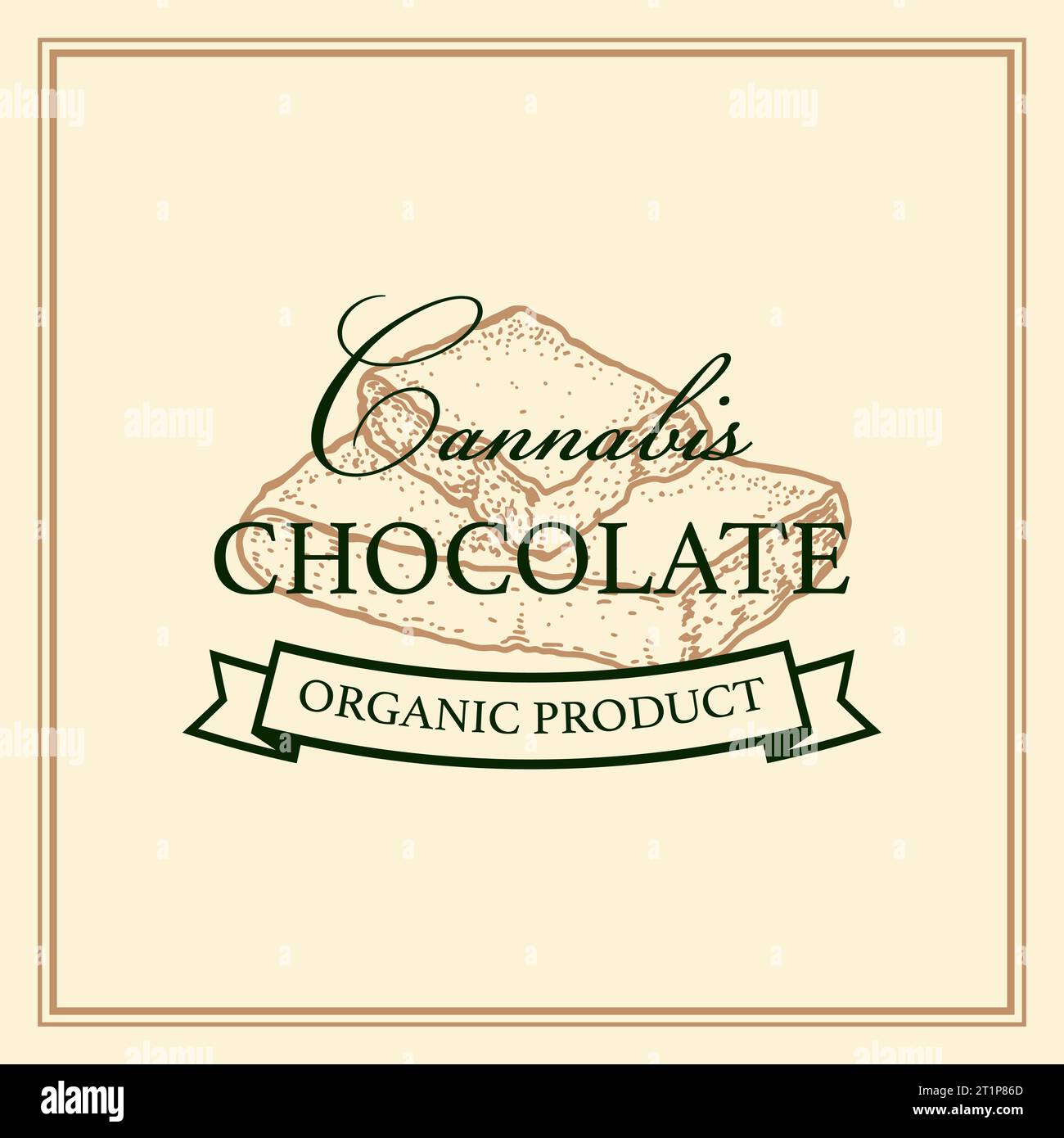 Confezione di cioccolato cannabis. Modello logo marijuana con elementi disegnati a mano. Illustrazione vettoriale nello stile di schizzo Illustrazione Vettoriale