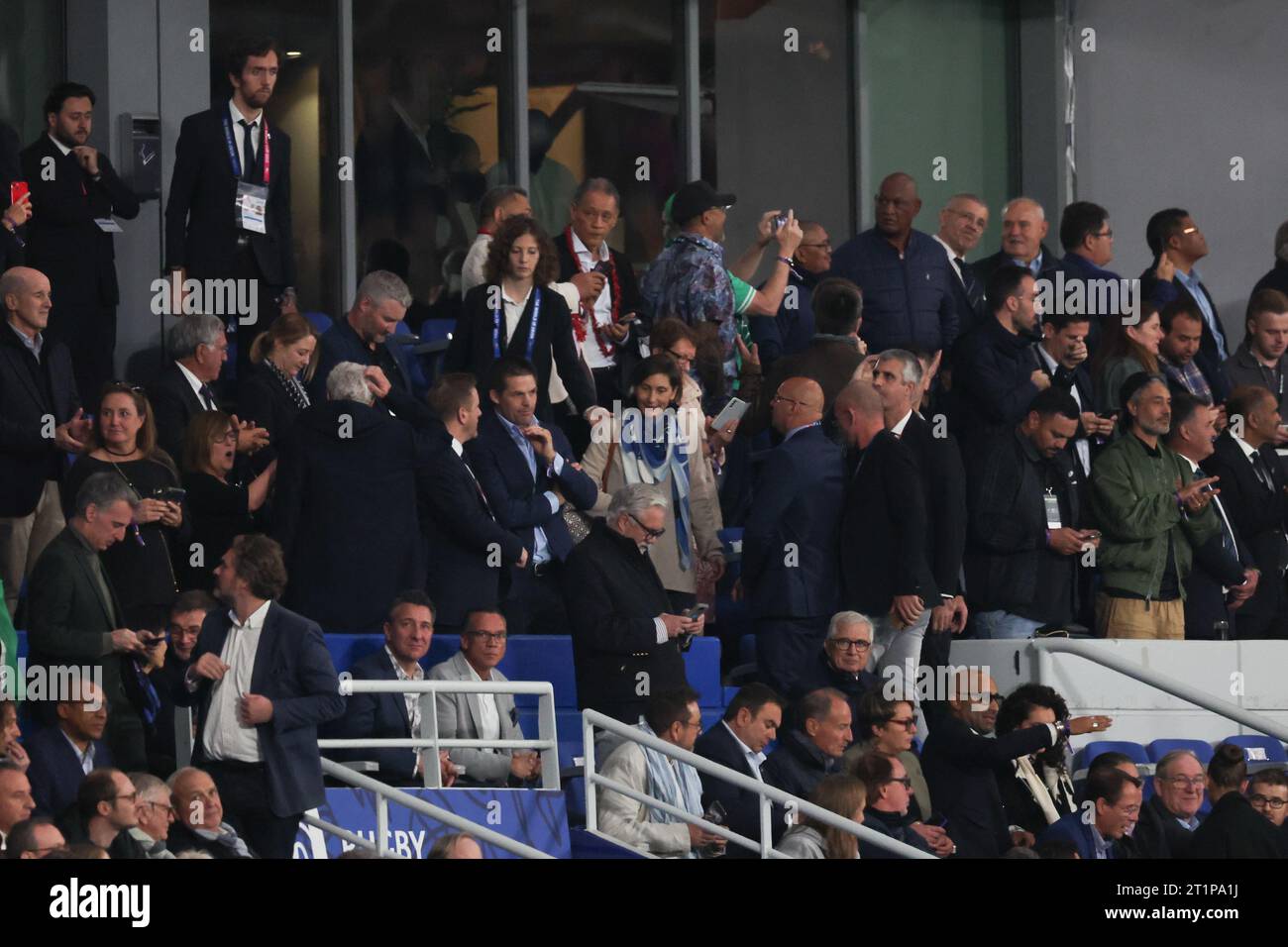 Parigi, Francia. 15 ottobre 2023. Ministro dello sport e dei Giochi olimpici e paraolimpici di Francia Amelie Oudea-Castera partecipa ai quarti di finale tra Irlanda e nuova Zelanda della Coppa del mondo di rugby 2023 in Francia ( Credit: Mickael Chavet/Alamy Live News Foto Stock