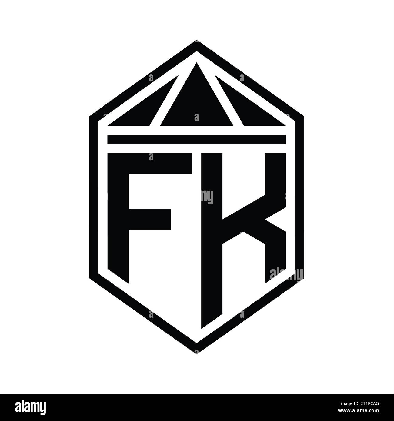 Lettera FK monogramma con logo forma semplice con schermatura esagonale con corona triangolare modello di design isolato Foto Stock