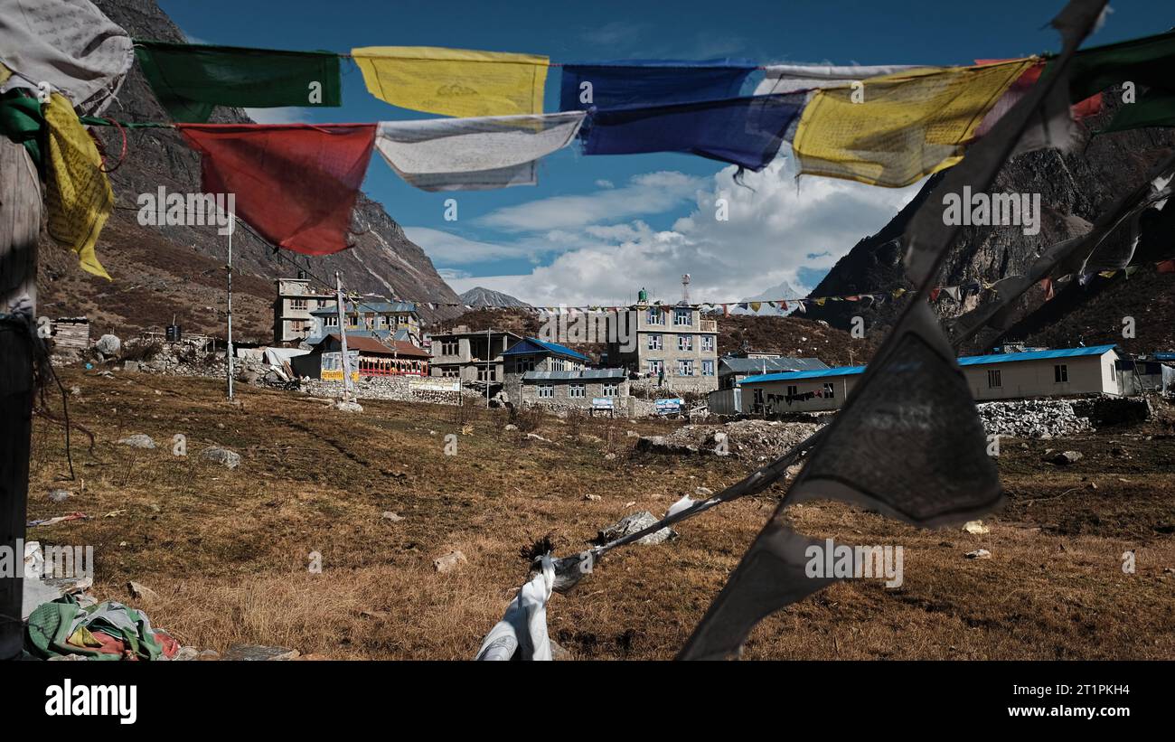 Villaggio di Langtang ricostruito dopo il terremoto, Langtang Valley, Nepal, Asia Foto Stock