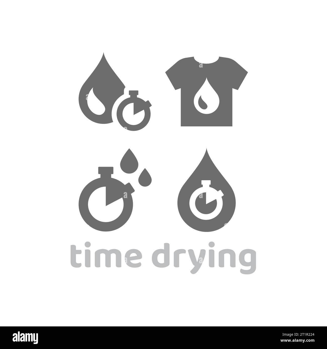 Tempo di asciugatura, set di icone del vettore della macchina dell'essiccatore. Tessuti o abiti ad asciugatura rapida con icone dell'orologio. Illustrazione Vettoriale