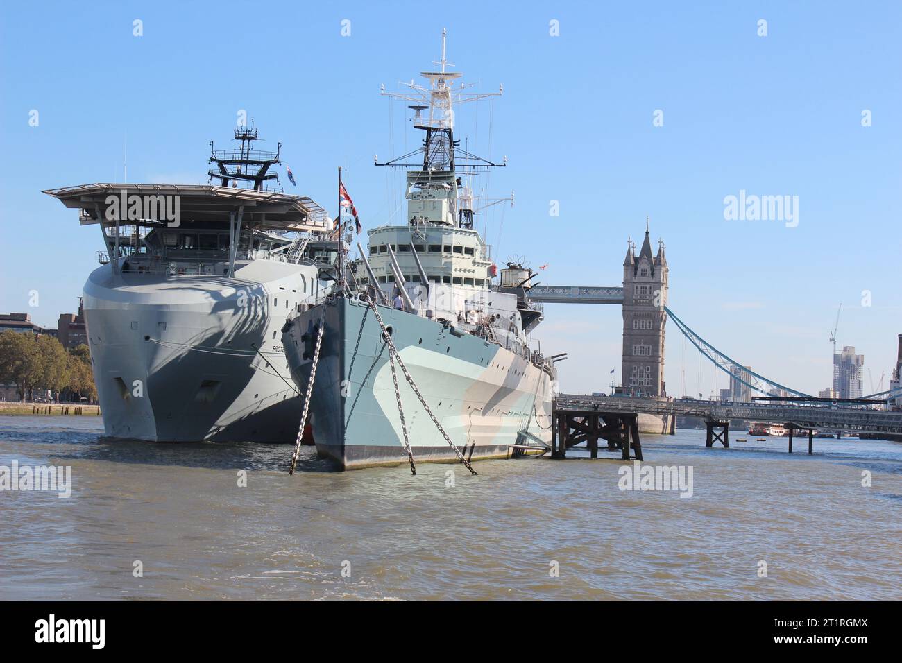 HMS Belfast, museo navale ormeggiato sul Tamigi Londra Foto Stock