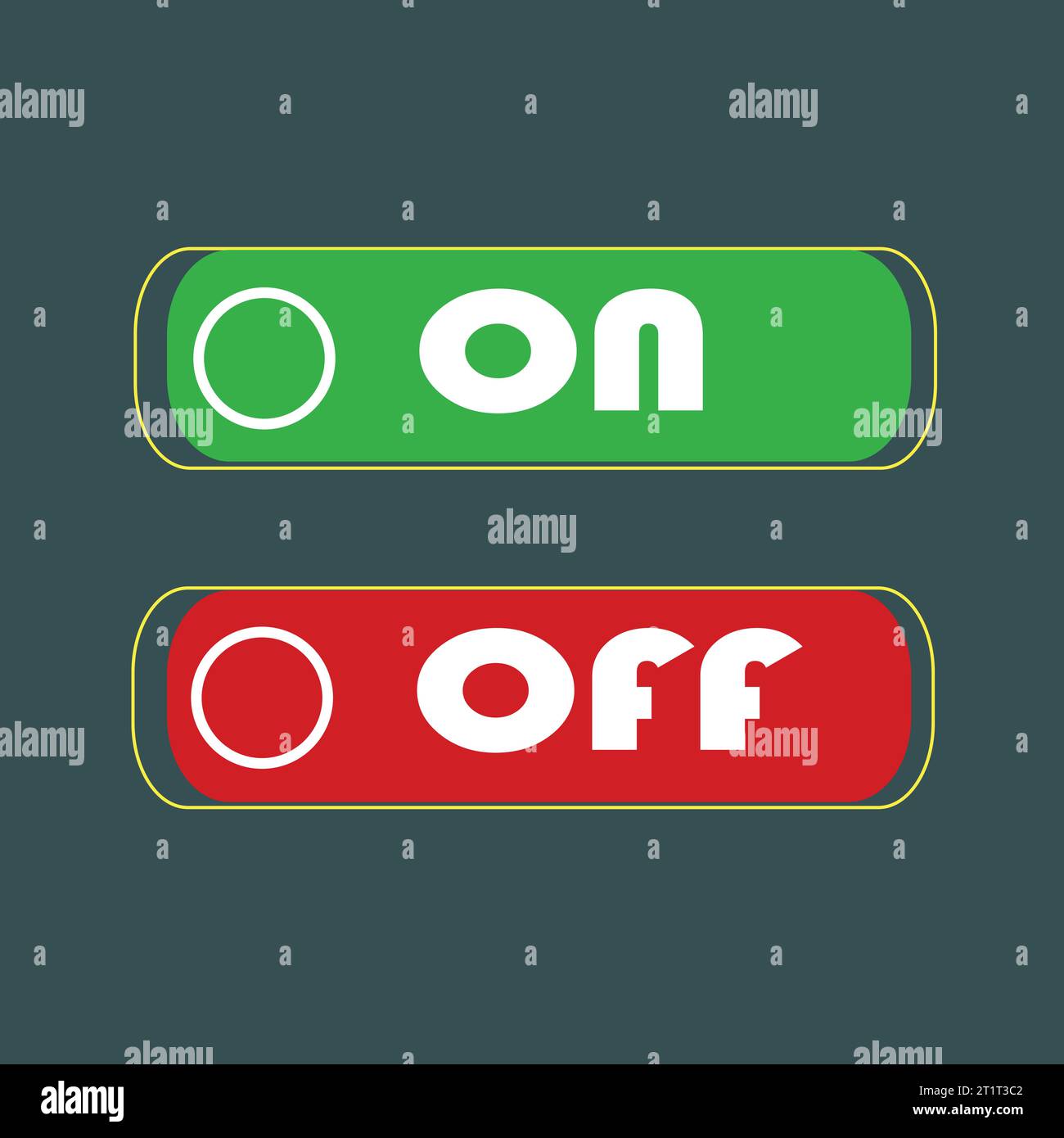 Pulsanti di commutazione On e Off con icone moderne Illustrazione Vettoriale