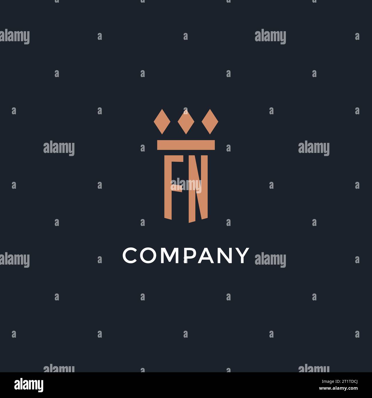 Logo iniziale FN con design a icona a colonna, logo in stile monogramma di lusso per grafica vettoriale di studi legali e avvocati Illustrazione Vettoriale
