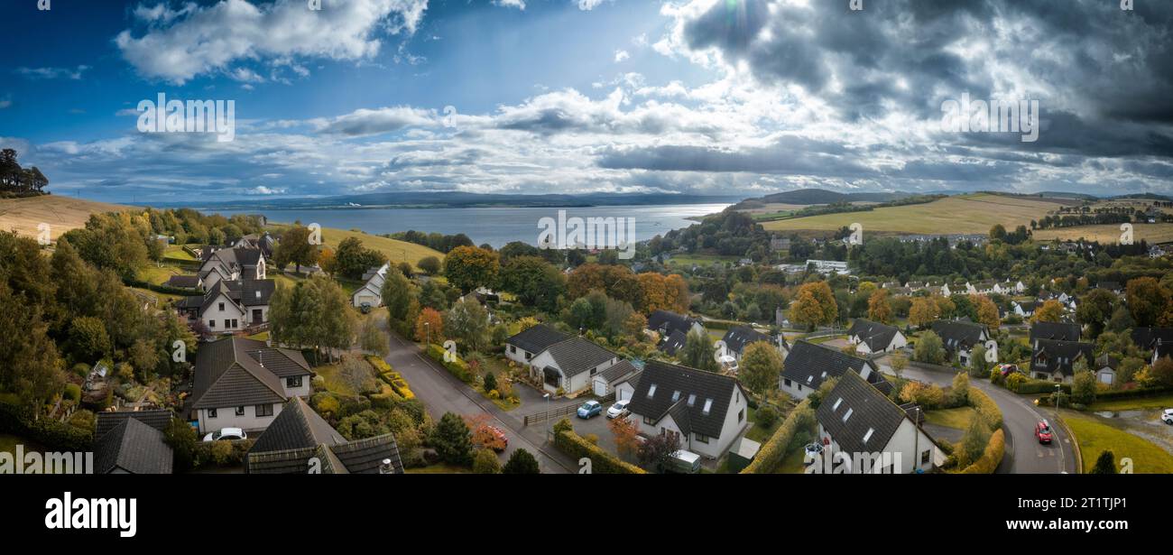 Una vista aerea su Avoch sulla Black Isle. Foto Stock