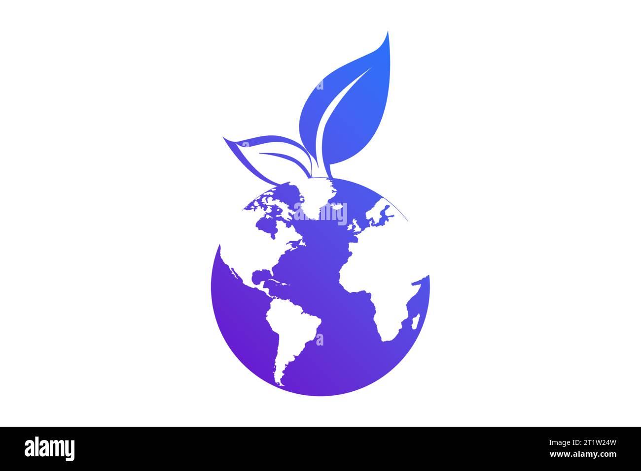 Logo verde terra con disegno icona vettoriale globo a foglia albero sfondo bianco isolato. Foto Stock