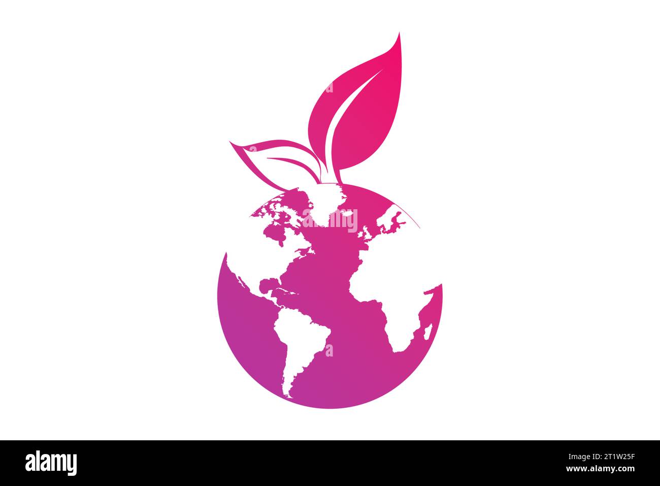 Logo verde terra con disegno icona vettoriale globo a foglia albero sfondo bianco isolato. Foto Stock