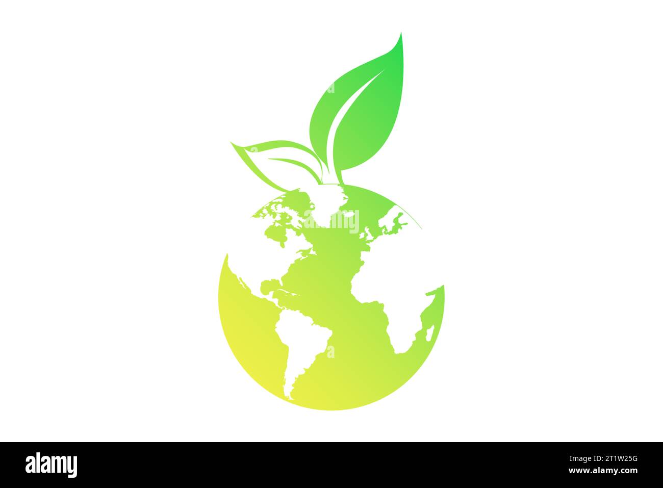 Logo verde terra con disegno icona vettoriale globo a foglia albero sfondo bianco isolato. Foto Stock