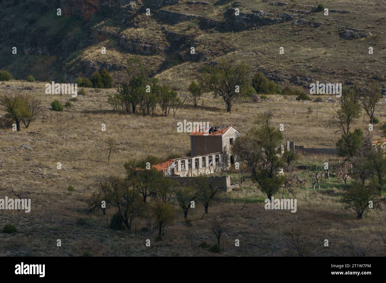 Rovine di paesaggio nel Parco naturale Hoces del Duraton, Sepulveda, Segovia, Spagna, Foto Stock