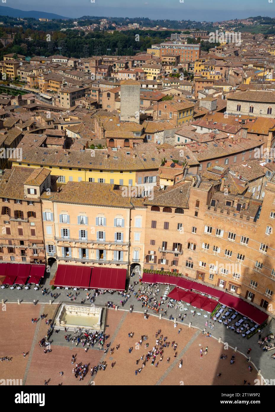 Piazza de campo dalla cima di Torre del Mangia, Siena Foto Stock