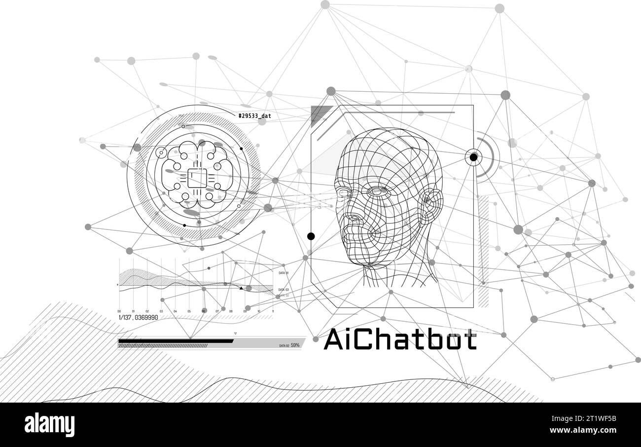 Infografica virtuale con un modello 3D di testa umana. Illustrazione Vettoriale