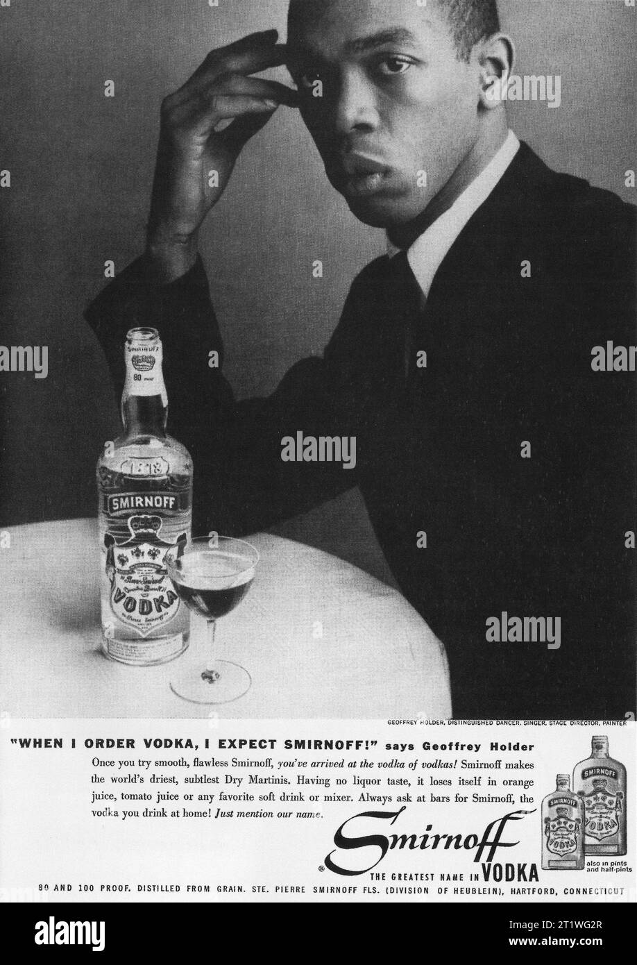 1958 Smirnoff vodka ad con Geoffrey Holder Foto Stock