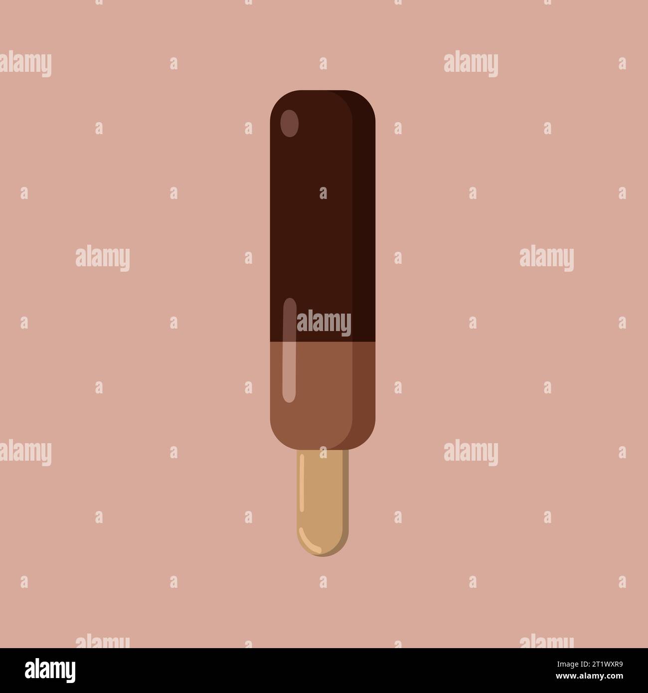 Gelato al cioccolato su un bastoncino, freddo e delizioso in due colori. Vettore, oggetto, EPS10. Illustrazione Vettoriale