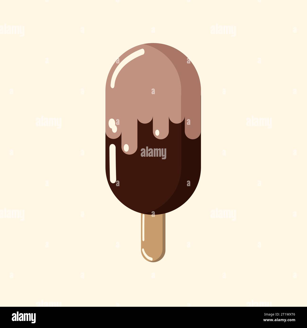 Gelato al cioccolato su bastone, freddo e delizioso in glassa al cioccolato. Vettore, oggetto, EPS10. Illustrazione Vettoriale