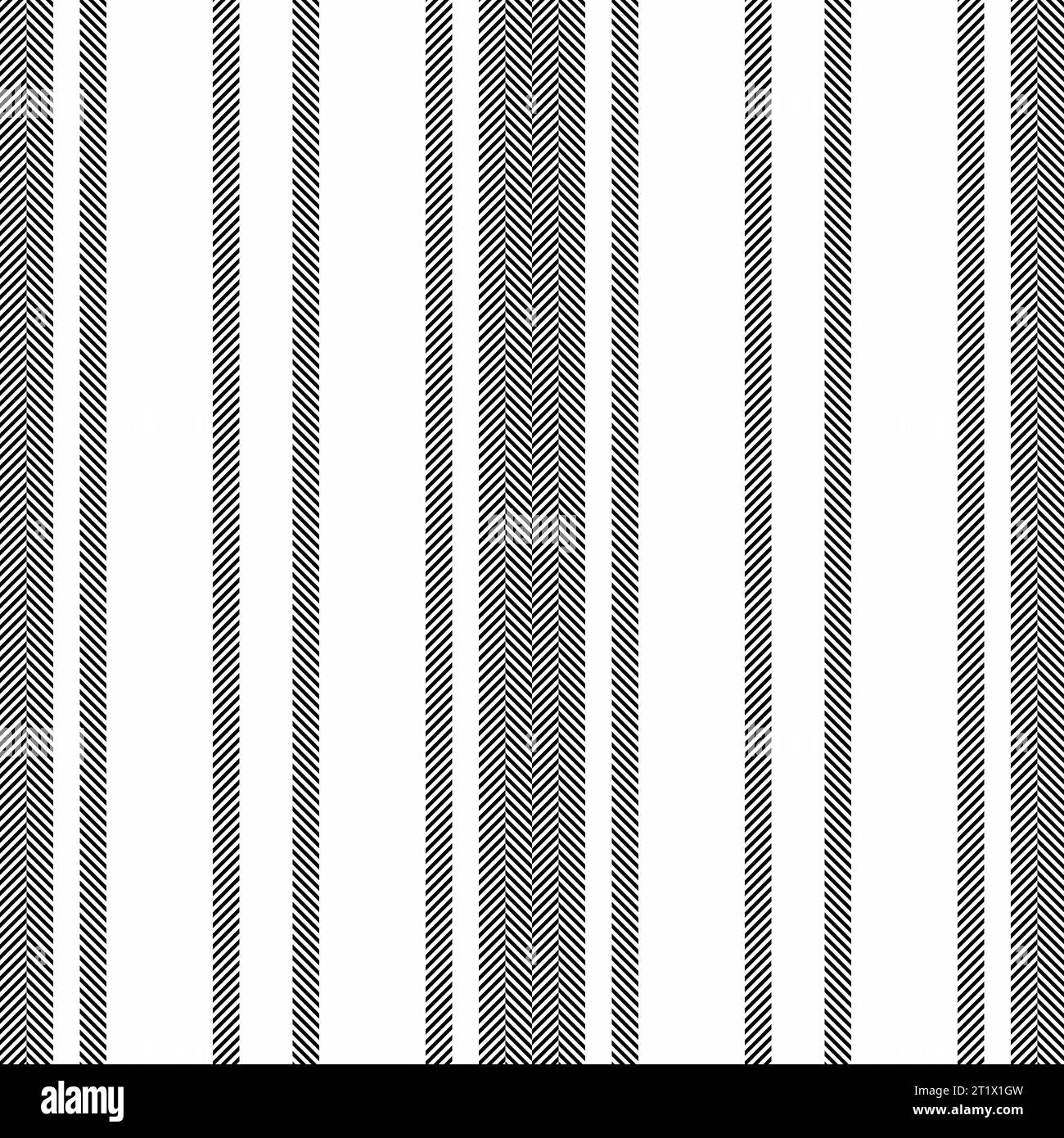Linee tessili in verticale del tessuto sfondo senza cuciture con motivo vettoriale a righe nei colori bianco e nero. Illustrazione Vettoriale