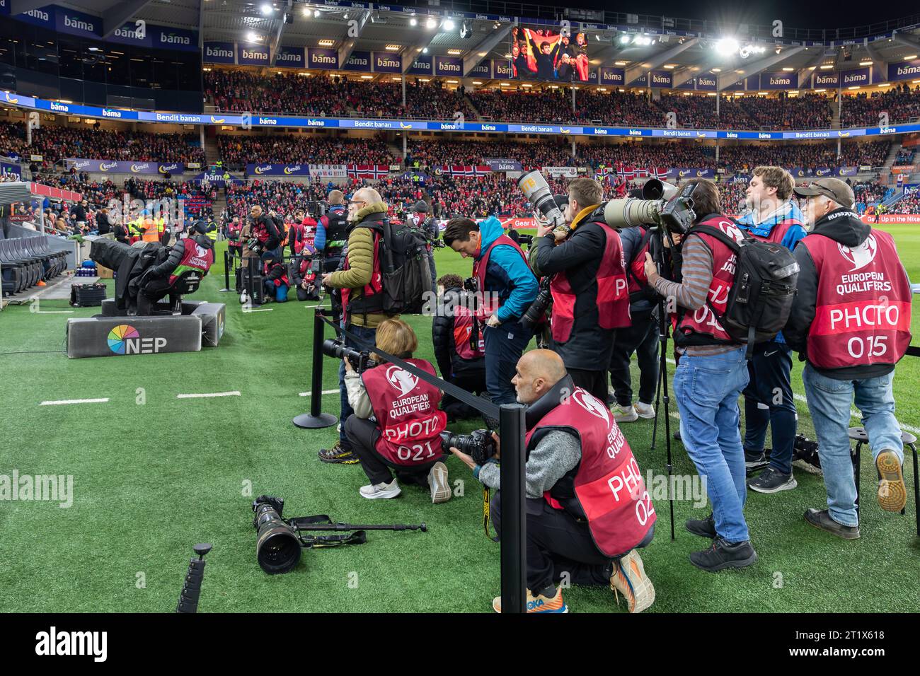 Oslo, Norvegia 15 ottobre 2023 Panoramica generale durante le qualificazioni ai Campionati europei 2024 gruppo A partita tra Norvegia e Spagna tenutasi allo Stadion Ullevaal di Oslo, Norvegia credito: Nigel Waldron/Alamy Live News Foto Stock