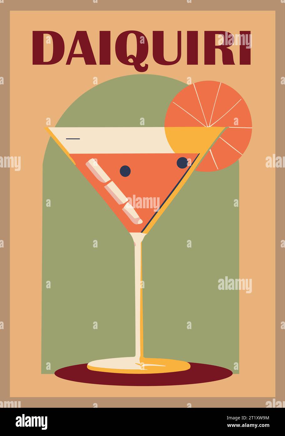 Daiquiri cocktail retro poster vettoriale. Illustrazione Vettoriale
