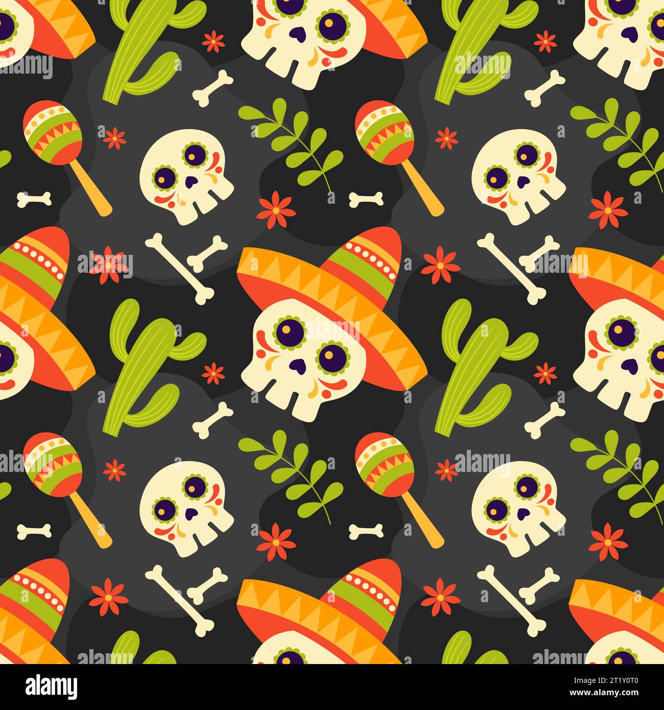 Illustrazione di motivi senza cuciture dia de Muertos con Day of the Dead ed elemento scheletro in design messicano Illustrazione Vettoriale