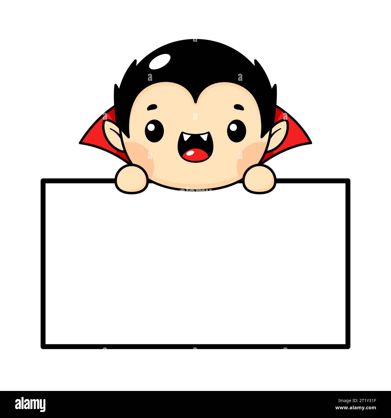 Simpatico personaggio di Halloween vampiro in stile Kawaii con lavagna bianca Illustrazione Vettoriale