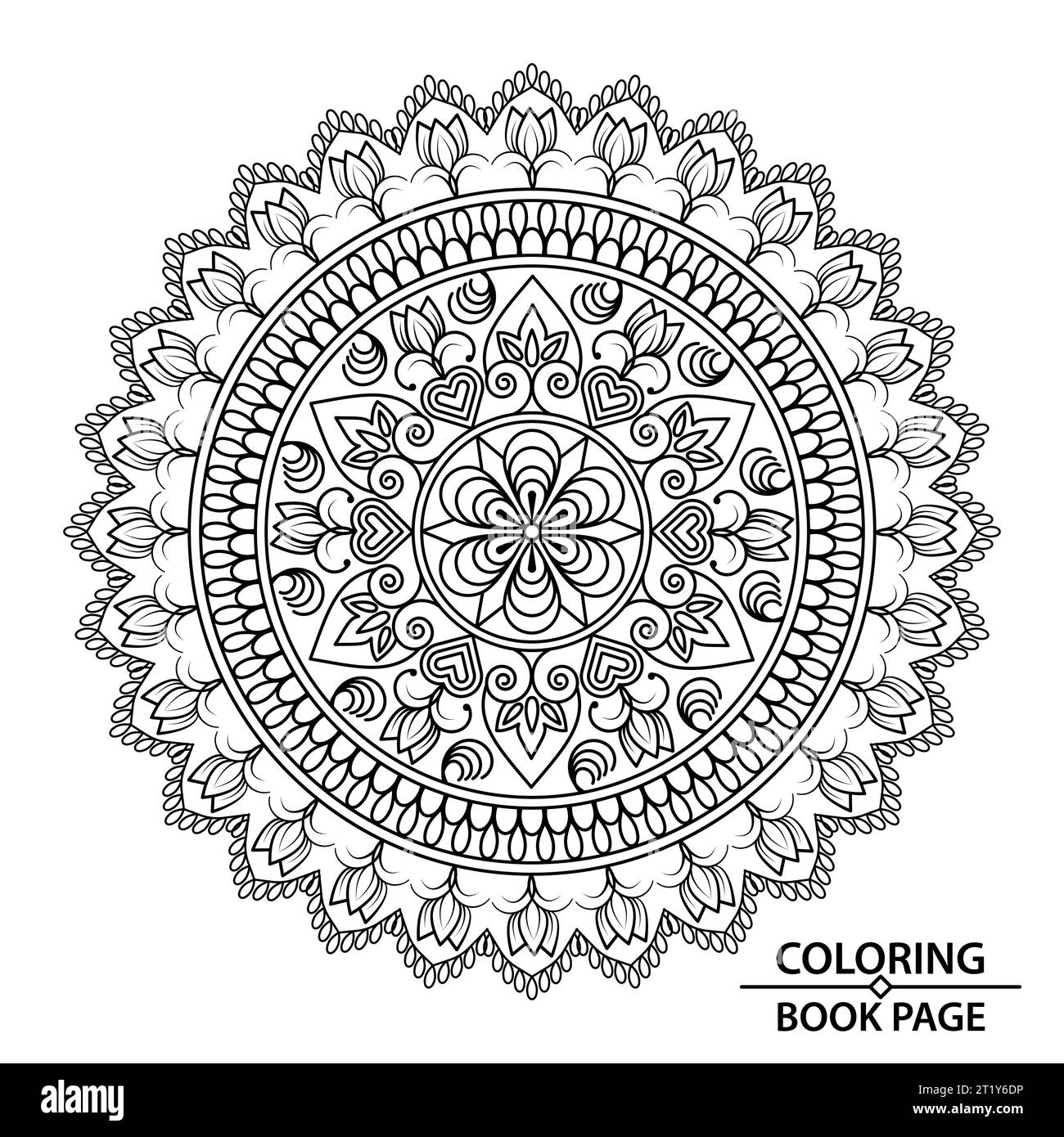 Mindfulness Stock Mandala Design of Coloring Book per adulti e bambini. Easy Mandala Coloring Book Pages per adulti, capacità di rilassarsi, esperienza cerebrale Illustrazione Vettoriale