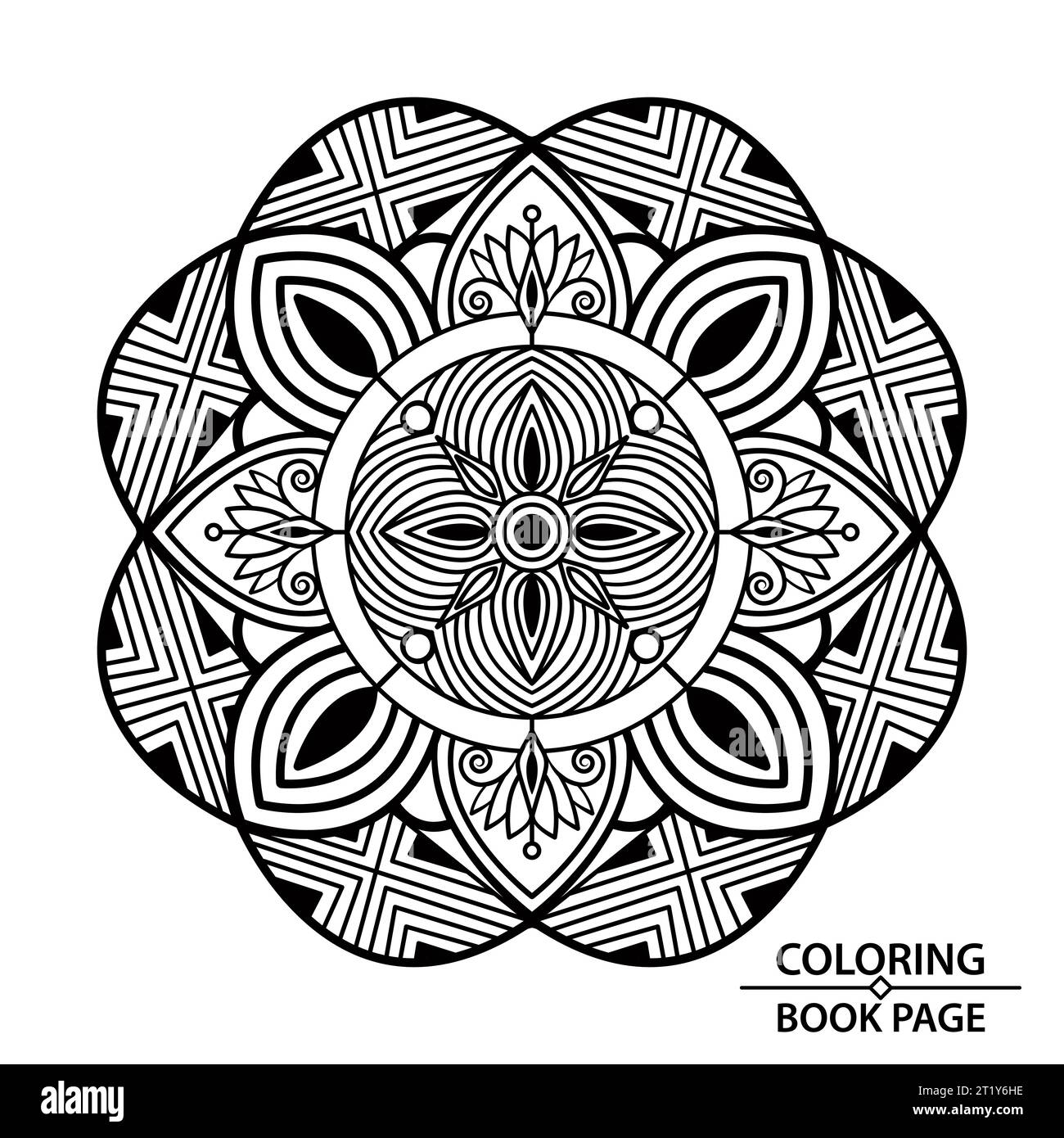 Design Mandala con motivo rotondo per la pagina del libro da colorare. Easy Mandala Coloring Book Pages per adulti, possibilità di rilassarsi, esperienze cerebrali danno sollievo. Illustrazione Vettoriale