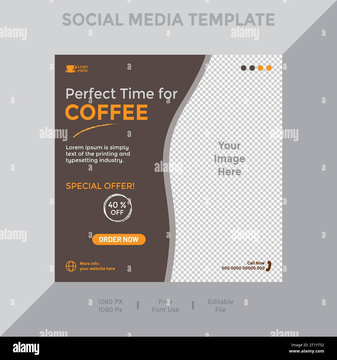 Modello gratuito di post sui social media vettoriali con caffè Illustrazione Vettoriale