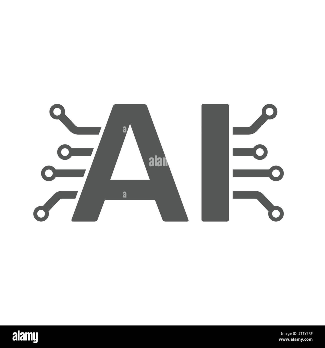 Concetto di intelligenza artificiale. Le lettere A e i e il circuito stampato. Icona con colore sfumato su sfondo vuoto. EPS 10 Illustrazione Vettoriale