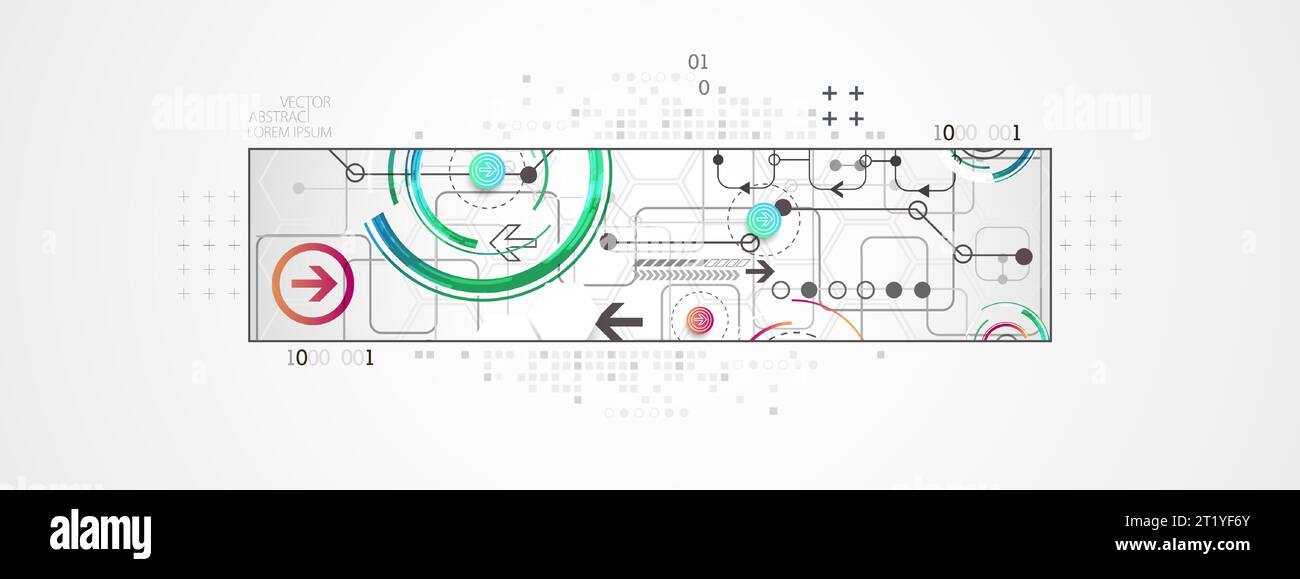 Background tecnologico orizzontale astratto. Concetto di comunicazione, contesto futuristico dell'innovazione digitale. Illustrazione vettoriale Illustrazione Vettoriale