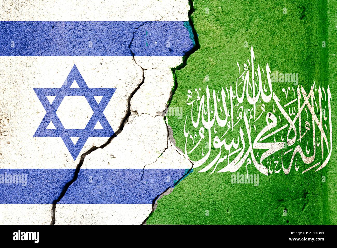 Bandiera di Hamas israele contro palestina, tradurre guerra Israele-Hamas Foto Stock