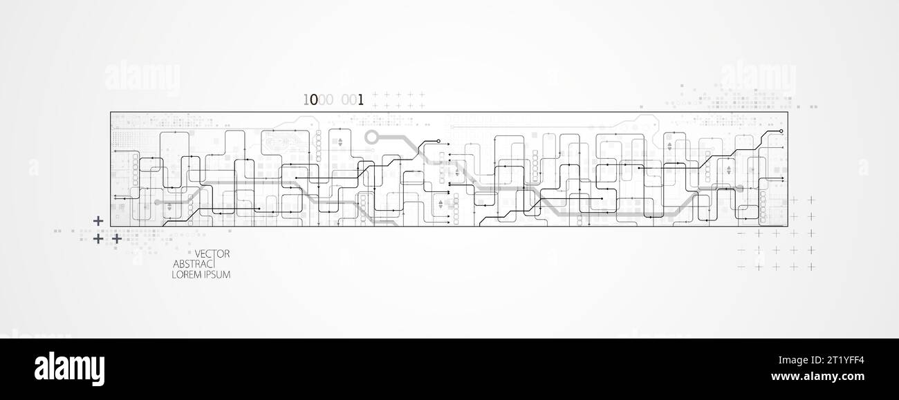 Background tecnologico orizzontale astratto. Concetto di comunicazione, contesto futuristico dell'innovazione digitale. Illustrazione vettoriale Illustrazione Vettoriale