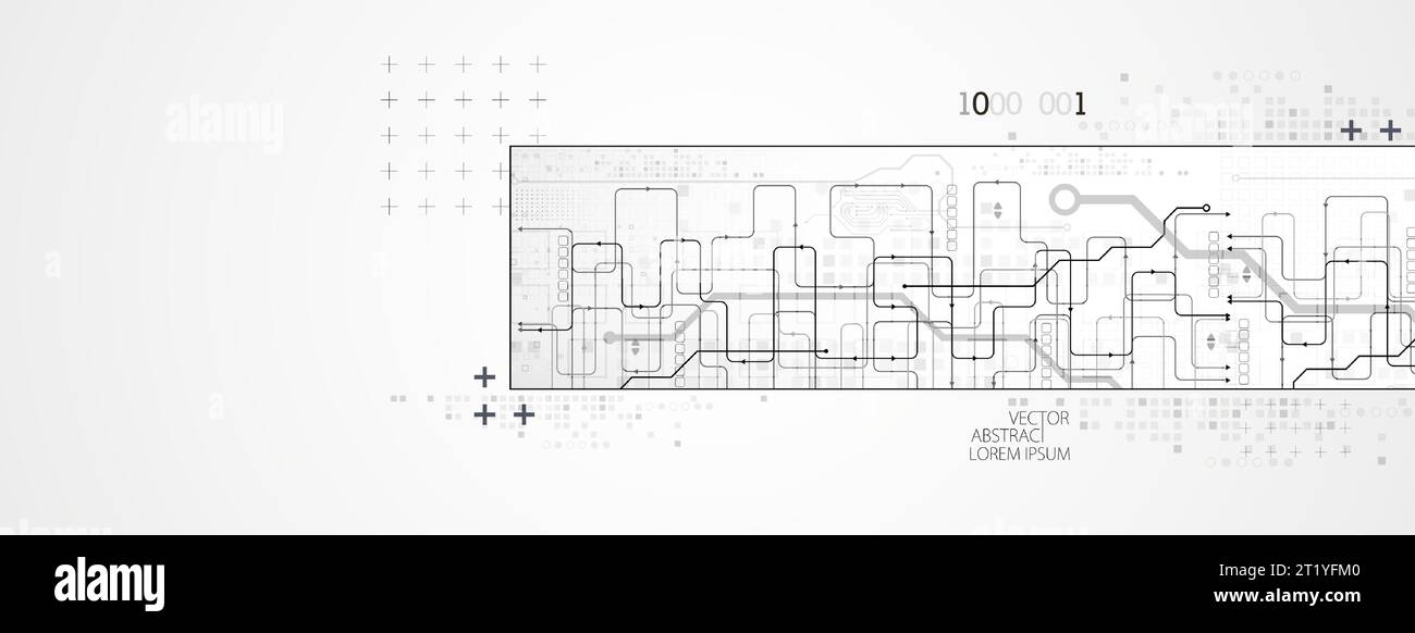 Background tecnologico orizzontale astratto. Concetto di comunicazione, contesto futuristico dell'innovazione digitale. Illustrazione vettoriale Illustrazione Vettoriale