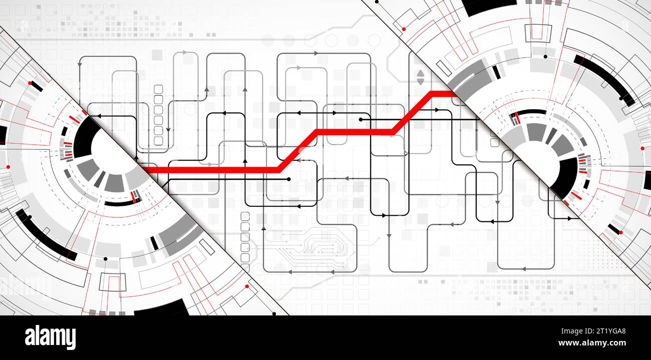 Scheda a circuito stampato con tecnologia a semicerchio astratta. Concetto di comunicazione. Illustrazione Vettoriale