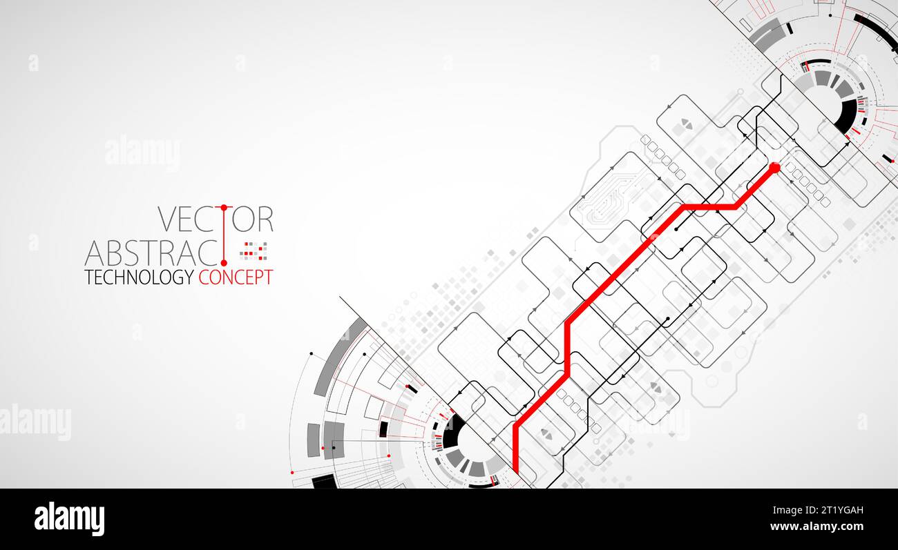 Scheda a circuito stampato con tecnologia a semicerchio astratta. Concetto di comunicazione. Illustrazione Vettoriale