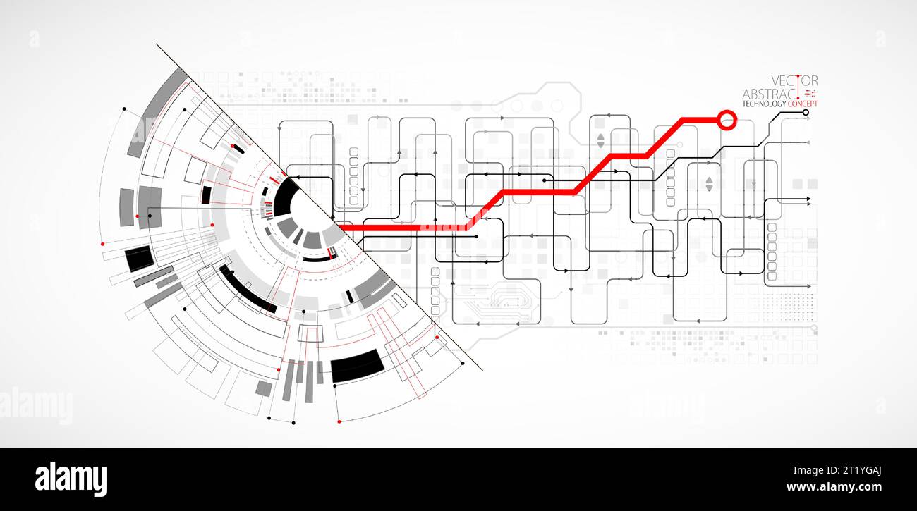 Scheda a circuito stampato con tecnologia a semicerchio astratta. Concetto di comunicazione. Illustrazione Vettoriale