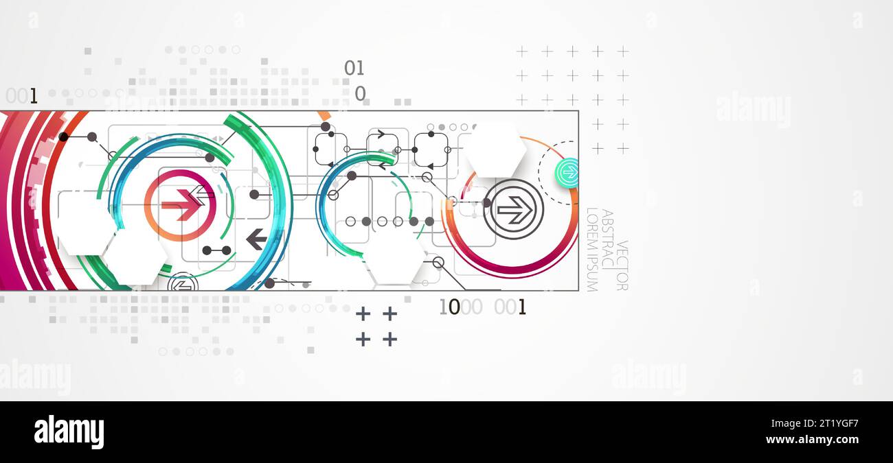 Background tecnologico orizzontale astratto. Concetto di comunicazione, contesto futuristico dell'innovazione digitale. Illustrazione vettoriale Illustrazione Vettoriale