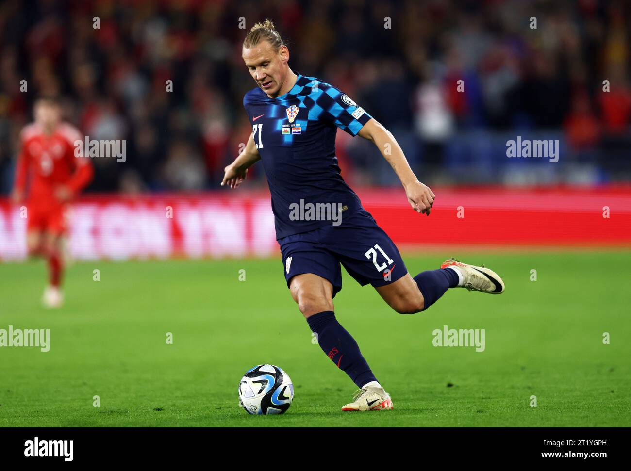 Cardiff, Regno Unito. 15 ottobre 2023. Domagoj Vida della Croazia durante la partita di qualificazione ai Campionati europei UEFA al Cardiff City Stadium di Cardiff. Il credito fotografico dovrebbe leggere: Darren Staples/Sportimage Credit: Sportimage Ltd/Alamy Live News Foto Stock