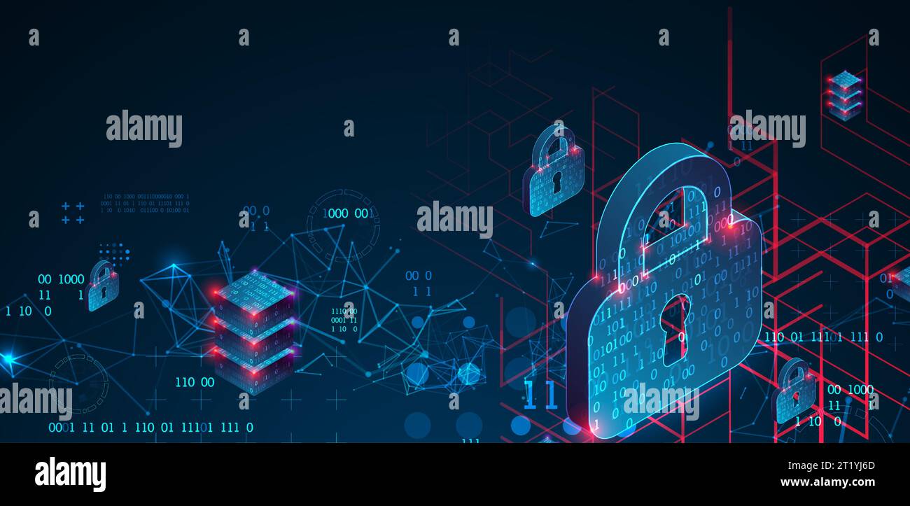 La sicurezza dei dati personali illustra l'idea di privacy dei dati informatici o delle informazioni. Tecnologia Internet astratta a colori. Illustrazione Vettoriale