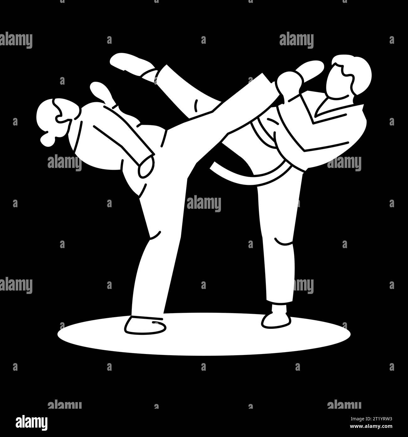 Concetto di colore dei lettori Taekwondo. Arte marziale isolata su sfondo a colori. Illustrazione digitale per pagina Web, app mobile, promozione. Illustrazione Vettoriale