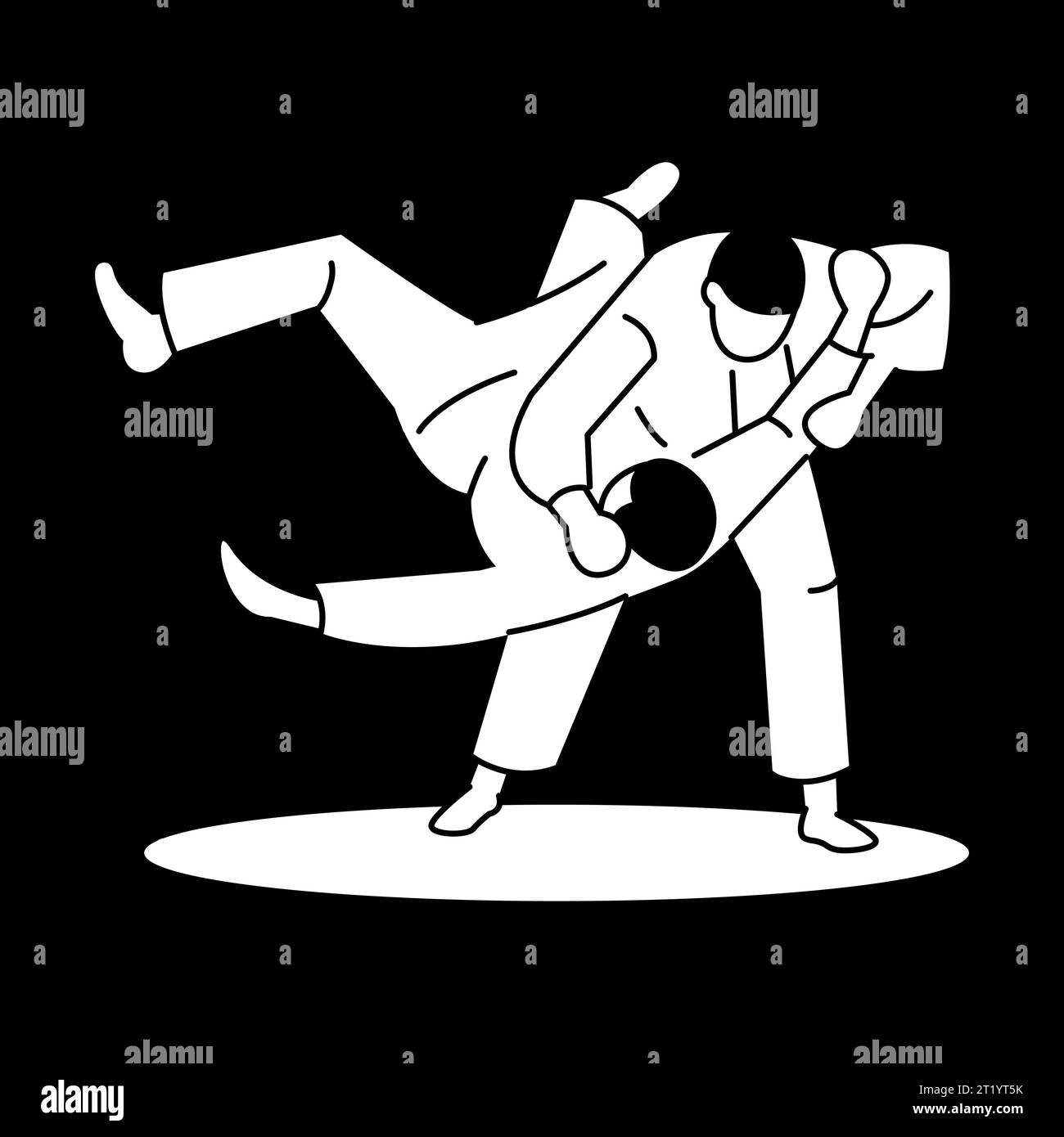 Concetto di colore dei giocatori Judo. Arte marziale isolata su sfondo a colori. Illustrazione digitale per pagina Web, app mobile, promozione. Illustrazione Vettoriale