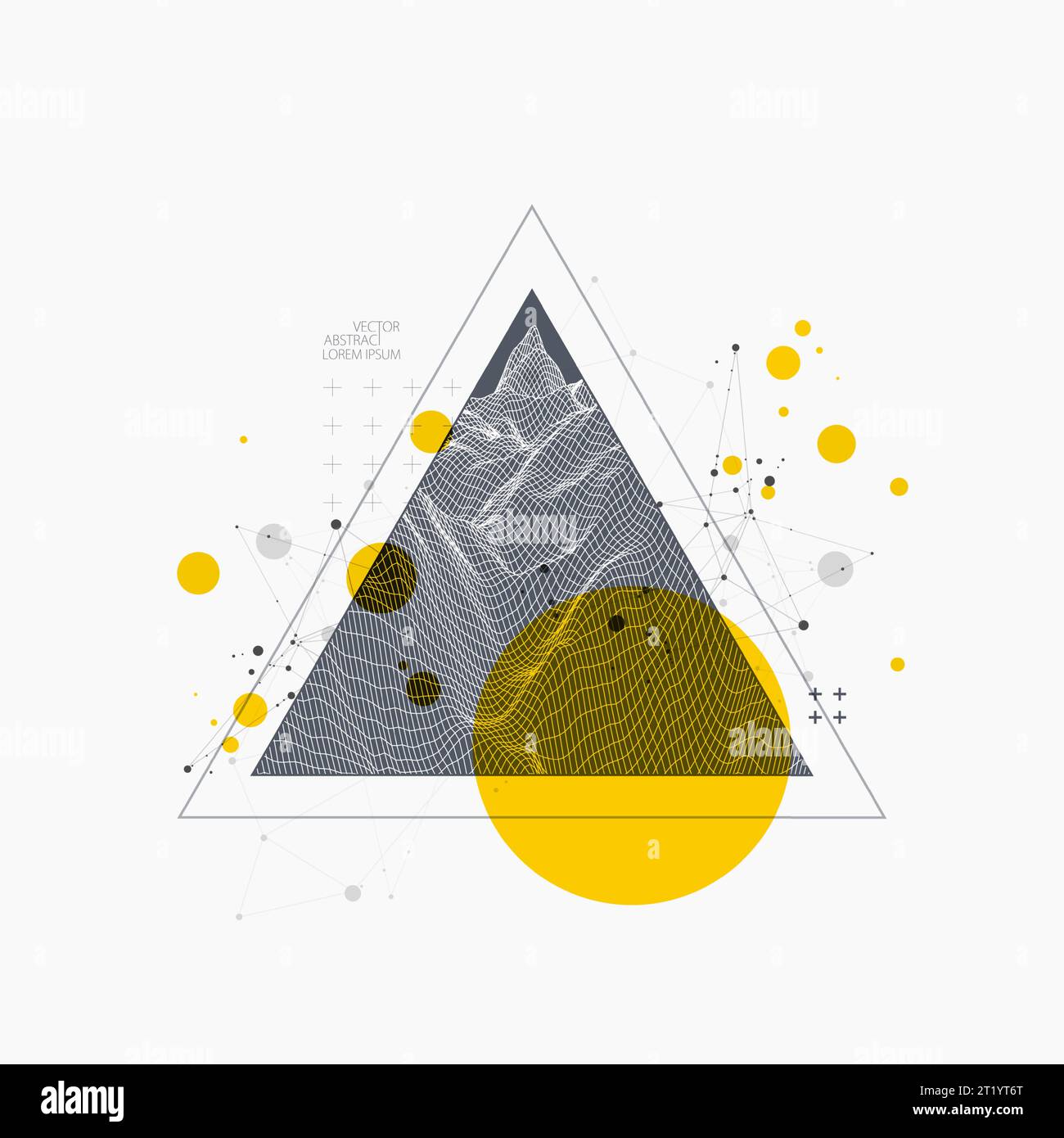 Immagine scientifica e tecnica delle montagne. Sfondo della superficie della struttura a reticolo astratto all'interno di un triangolo. Illustrazione Vettoriale