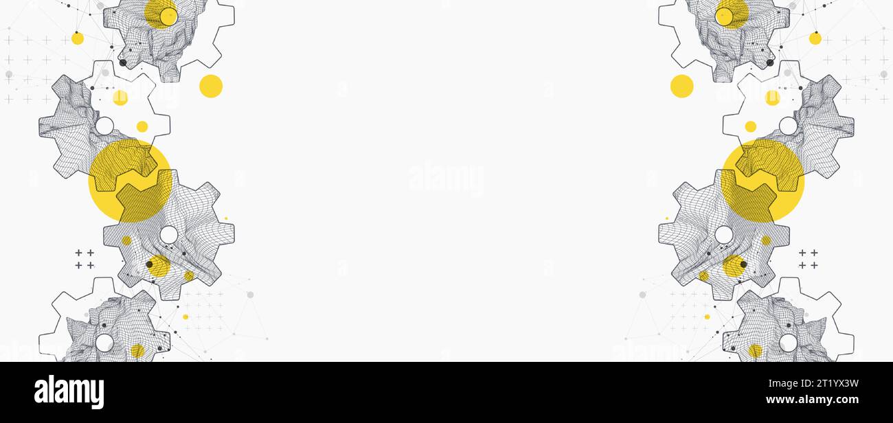 Scienza moderna o tecnologia astratta sfondo con ruota dentata esagonale. Illustrazione della superficie spot del reticolo. Vettore. Illustrazione Vettoriale